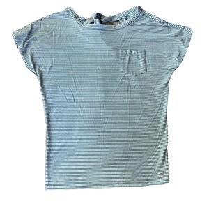 Carve Designs Womens Sz Small Tie Back Top Striped Pocket Blue Teal Stretchy